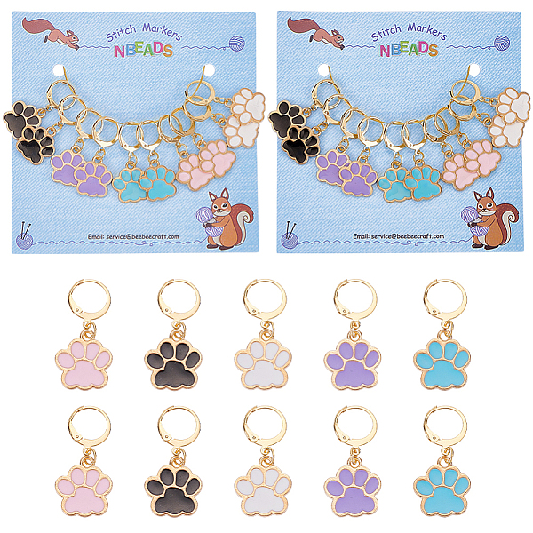 

PandaHall Pet Theme Alloy Enamel Dog Paw Print Charm Locking Stitch Markers, Golden Tone 304 Stainless Steel Lobster Claw Clasp Locking..., Multicolor