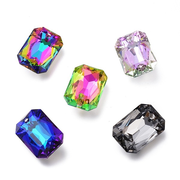 PandaHall Glass Rhinestone Pendants, Back Plated, Faceted, Octagon Rectangle, Mixed Color, 11.5x8x4.5mm, Hole: 1.4mm Rhinestone Rectangle...