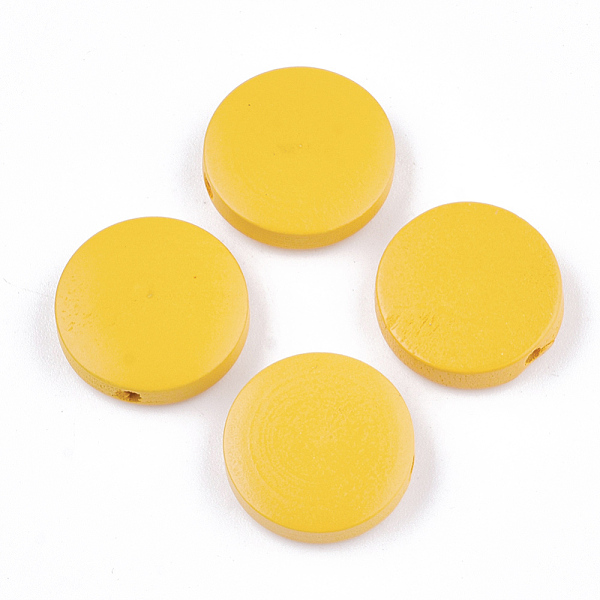 

PandaHall Painted Natural Wood Beads, Flat Round, Gold, 15~15.5x4mm, Hole: 1.8mm Schima Wood Flat Round Gold