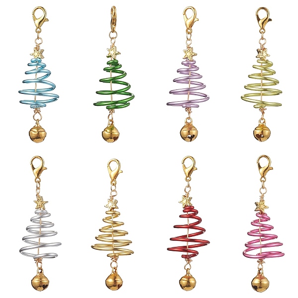 

PandaHall Christmas Tree Aluminum Wire Pendant Decoration, Lobster Claw Clasps Charm for Bag Ornaments, Mixed Color, 55mm, about 8pcs/set..., Multicolor