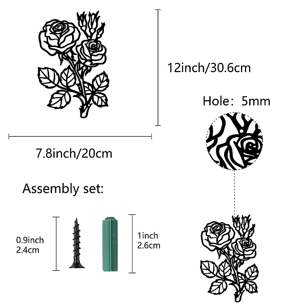 

PandaHall CREATCABIN Metal Wall Art Decor Rose Flower Black Wall Signs Iron Hanging Metal Ornament Sculpture for Balcony Garden Home Living...