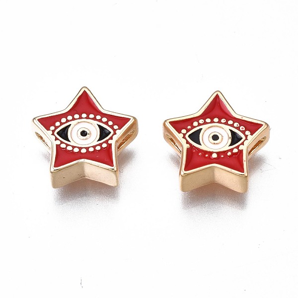 

PandaHall Brass Enamel Beads, Nickel Free, Golden, Star with Evil Eye, Red, 11x11.5x4mm, Hole: 1.2mm Brass+Enamel Star Red