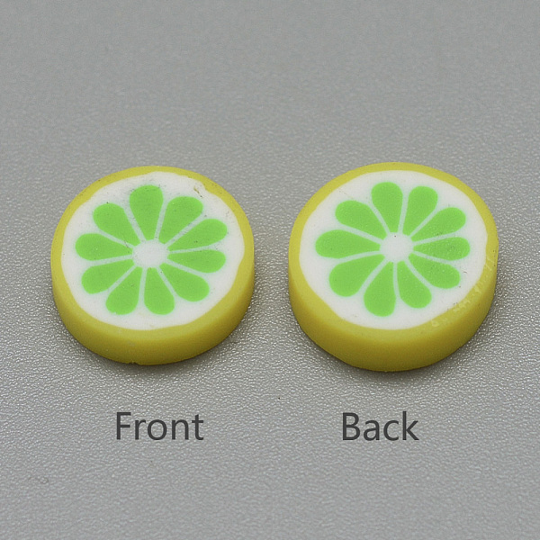 

PandaHall Handmade Polymer Clay Cabochons, Fruit, Lawn Green, 9~10x2~3mm Polymer Clay Fruit Green