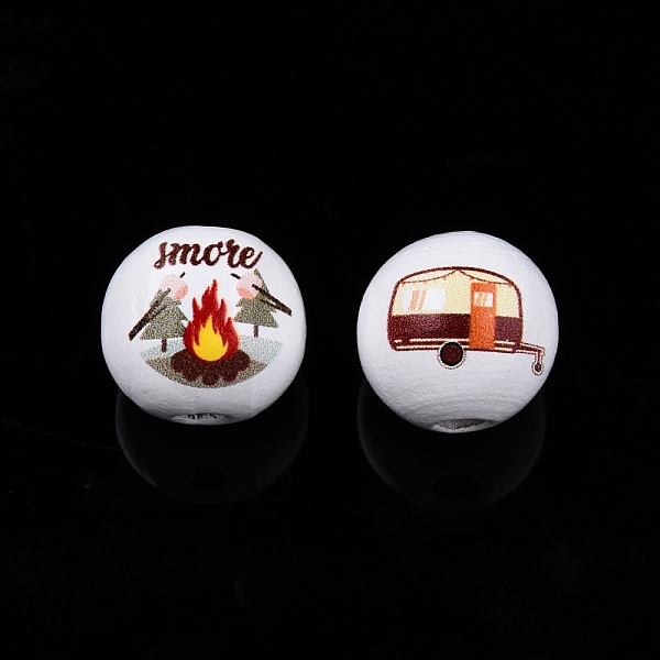 

PandaHall Camping Theme Printed Wooden Beads, Round, Mixed Color, Camping Themed Pattern, 15.5~16x3.5mm, Hole: 15mm Wood Others Multicolor