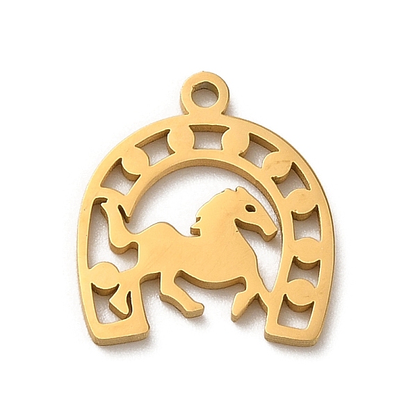

PandaHall 304 Stainless Steel Charms, Laser Cut, Horseshoe with Horse Charm, Real 18K Gold Plated, 13.5x12x1mm, Hole: 1.2mm 304 Stainless...
