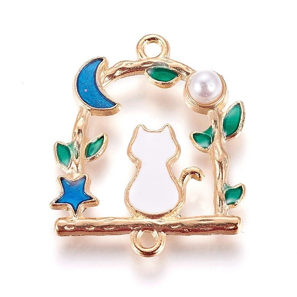 

PandaHall Zinc Alloy Kitten Links connectors, with Enamel and Acrylic Pearl, Cat & Moon & Star, Light Gold, Blue, 27.5x23x5mm, Hole: 1.5mm...