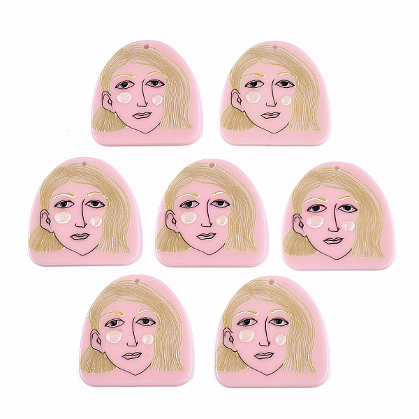 

PandaHall Acrylic Pendants, 3D Printed, Half Oval with Woman Pattern, Pink, 33x32x2mm, Hole: 1.6mm Acrylic Others Pink