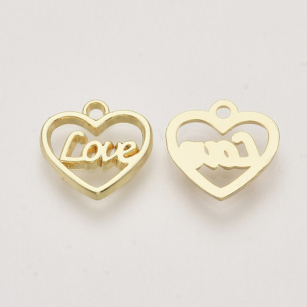 

PandaHall Alloy Charms, Heart with Word LOVE, Light Gold, 11.5x12x1mm, Hole: 1.4mm Alloy Heart