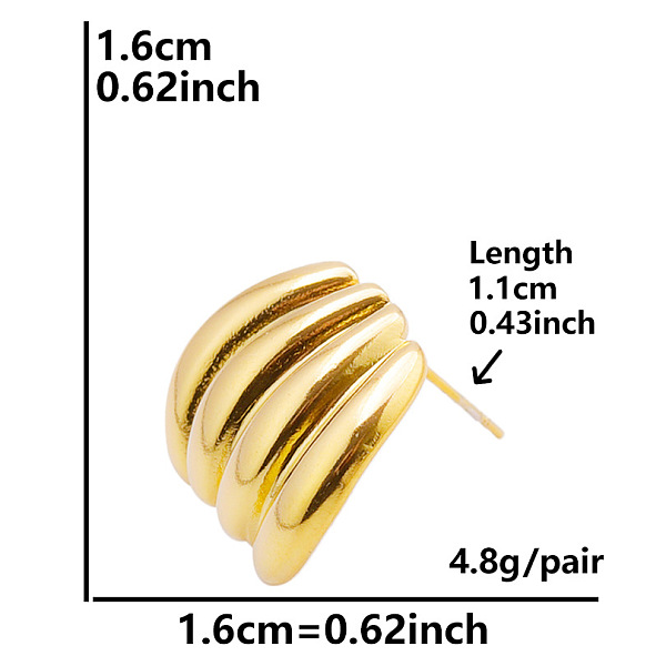 

PandaHall Stylish Irregular Stainless Steel Half Hoop Stud Earrings for Women, Golden Stainless Steel