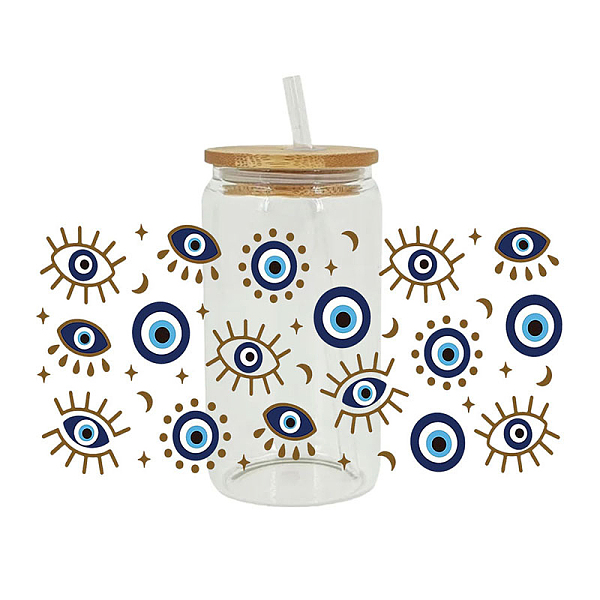 

PandaHall UV Transfer Sticker for Glass Cup, Decorative Decals for Drinking Glasses, Evil Eye, 110x230mm Plastic Evil Eye