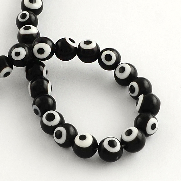 

PandaHall Round Handmade Evil Eye Lampwork Beads, Black, 6mm, Hole: 1mm, about 64pcs/strand, 14.1 inch Lampwork Evil Eye Black