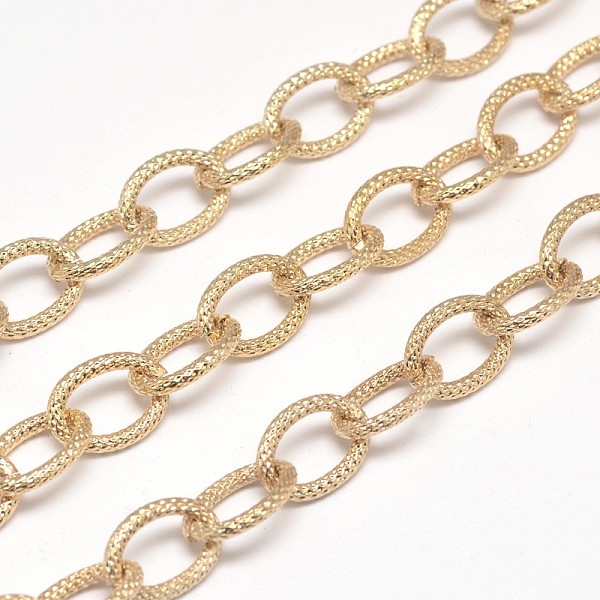 

PandaHall Electroplate Iron Cable Chains, Textured, Soldered, with Spool, Oval, Lead Free & Nickel Free, Golden, 12x9x2mm, about 65.61 Feet...