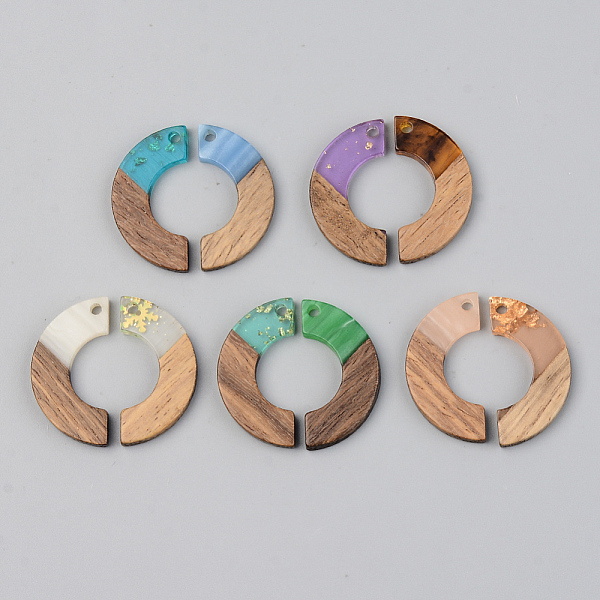 

PandaHall Resin & Walnut Wood Pendants, Arc, Mixed Color, 28x14x3mm, Hole: 2mm Resin+Wood Others Multicolor