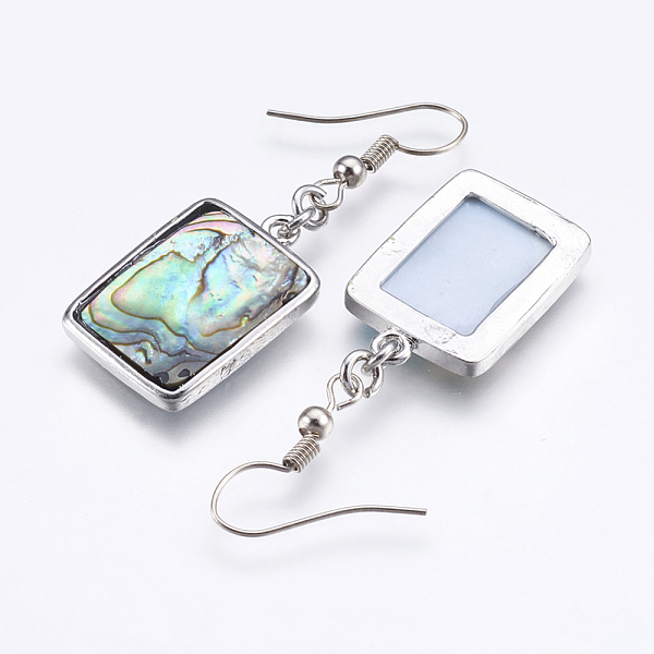 

PandaHall Abalone Shell/Paua Shell Dangle Stud Earrings, with Brass Findings, Rectangle, Platinum, 47mm, Pin: 0.7mm Shell