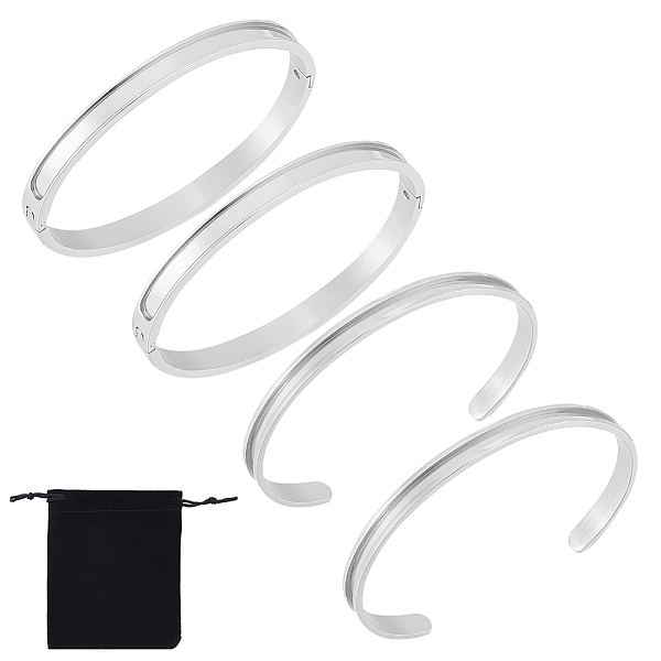 

PandaHall Unicraftale 4Pcs 2 Styles Egg Shaped 201 Stainless Steel Grooved Hinged Bangles, for DIY Electroplated, Leather Inlay, Clay...