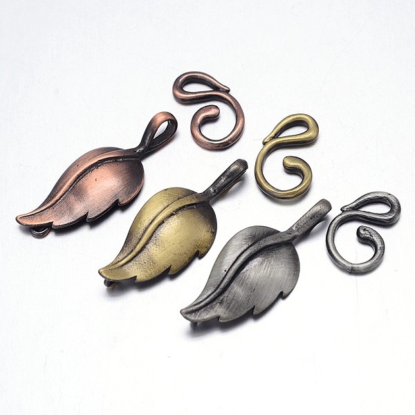 

PandaHall Brass Hook Clasps, For Leather Cord Bracelets Making, Leaf, Mixed Color, Leaf: 33x13x3mm, Hook: 17x10x2mm, Hole: 1mm and 3x3mm...