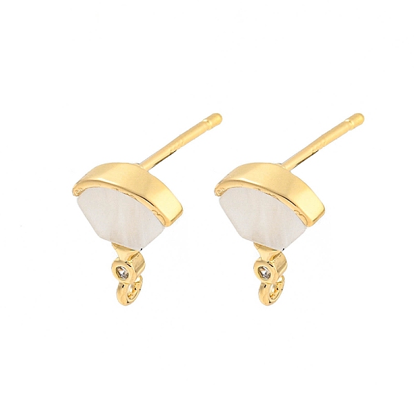 

PandaHall Brass Micro Pave Cubic Zirconia Stud Earrings Finding, with Acrylic Finding, Fan, Light Gold, 11x8mm, Hole: 1mm, Pin: 12x0.7mm..., White