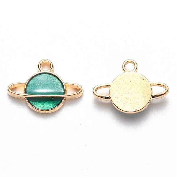 

PandaHall Alloy Enamel Pendants, Planet, Universe Space Charms, Light Gold, Teal, 12x16.5x3mm, Hole: 1.6mm Alloy+Enamel Planet Cyan