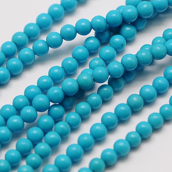 

PandaHall Synthetic Chinese Turquoise Bead Strands, Round, 3mm, Hole: 0.8mm, about 126pcs/strand, 16 inch Synthetic Turquoise Round