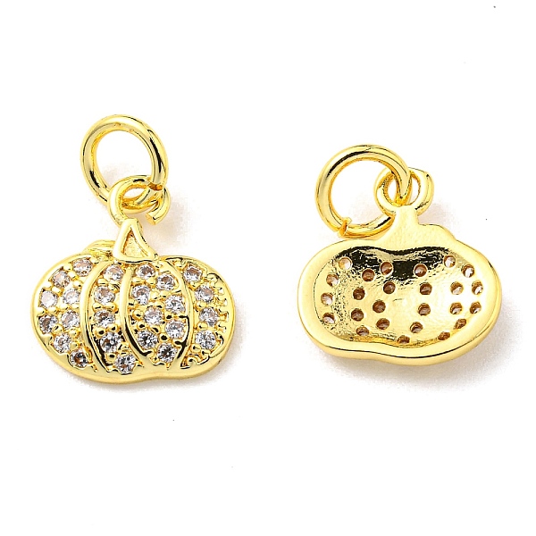 

PandaHall Rack Plating Brass Micro Pave Clear Cubic Zirconia Charms, with Jump Ring, Pumpkin Charm, Real 18K Gold Plated, 11x10x2mm, Hole...