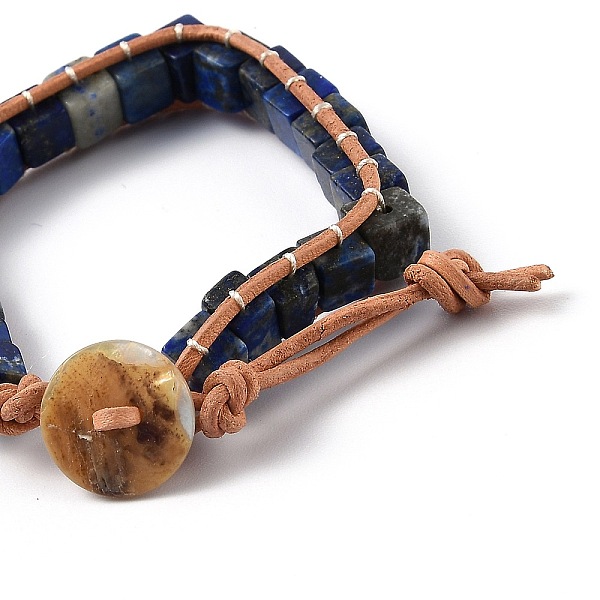 

PandaHall Natural Lapis Lazuli Beaded Bracelets, with PU Leather Cord, Cube, Inner Diameter: 7-3/4 inch(19.7cm) Lapis Lazuli
