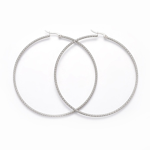 

PandaHall 304 Stainless Steel Big Hoop Earrings, Hypoallergenic Earrings, Textured Ring Shape, Stainless Steel Color, 12 Gauge, 79x76x2mm...