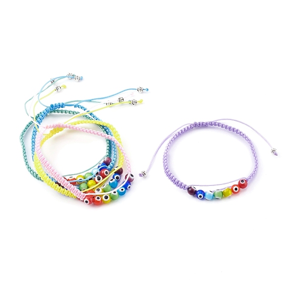 

PandaHall Chakra Jewelry, Adjustable Nylon Cord Braided Bead Bracelet, with Evil Eye Lampwork Round Beads and Alloy Spacer Beads, Mixed..., Multicolor