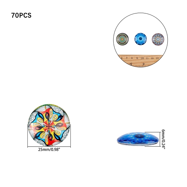

PandaHall Flatback Glass Cabochons for DIY Projects, Dome/Half Round with Mixed Patterns, Mixed Color, Floral Pattern, 25x6mm Glass Flower..., Multicolor