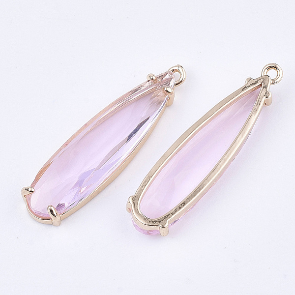 

PandaHall Transparent Glass Pendants, with Brass Findings, Faceted, Teardrop, Light Gold, Pearl Pink, 32x8x4mm, Hole: 1.2mm Brass+Glass...