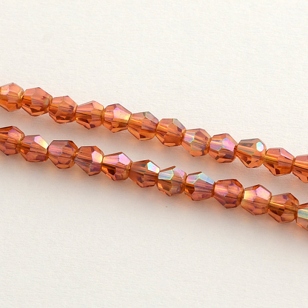 

PandaHall Electroplate Glass Bead Strands, Rainbow Plated, Faceted Bicone, Orange Red, 4x4.5mm, Hole: 1mm, 92~96pcs/strand, 13.78~14.37 inch...