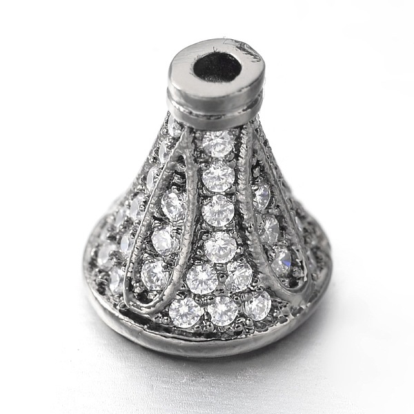 

PandaHall Brass Micro Pave Cubic Zirconia Bead Cones, Gunmetal, 9x8mm, Hole: 1mm & 3mm Brass+Cubic Zirconia