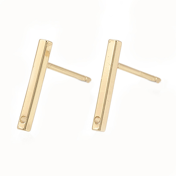 

PandaHall Brass Stud Earring Findings, with Loop, Rectangle, Real 18K Gold Plated, 12.5x1.5mm, Hole: 0.8mm, pin: 0.7mm Brass Rectangle
