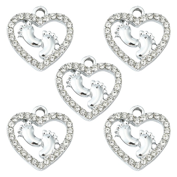 

PandaHall Alloy Rhinestone Pendants, Platinum Tone Hollow Out Heart with Footprint Charms, Crystal, 18x17.5x2.4mm, Hole: 2mm..., Clear