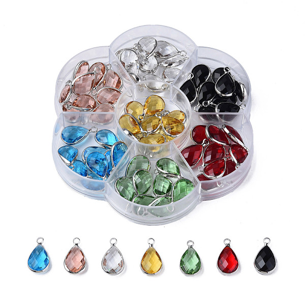

PandaHall K9 Glass Pendants, with Brass Findings, Teardrop, Mixed Color, Faceted, Platinum, 18x10.5x5mm, Hole: 2mm K9 Glass Teardrop..., Multicolor