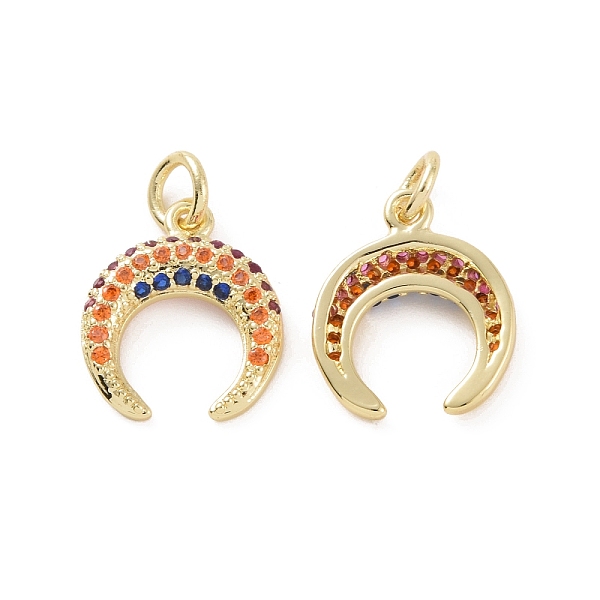 

PandaHall Brass Micro Pave Colorful Cubic Zirconia Charms, with Jump Ring, Double Horn/Crescent Moon, Real 18K Gold Plated, 14x12x3mm, Hole...