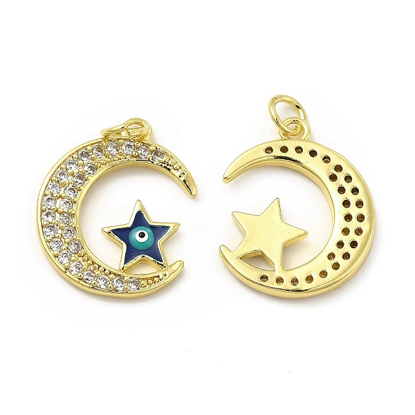 

PandaHall Brass Micro Pave Cubic Zirconia Pendants, with Jump Ring, with Enamel Evil Eye, Moon & Star Charm, Golden, 21x17x2.5mm, Hole..., Clear