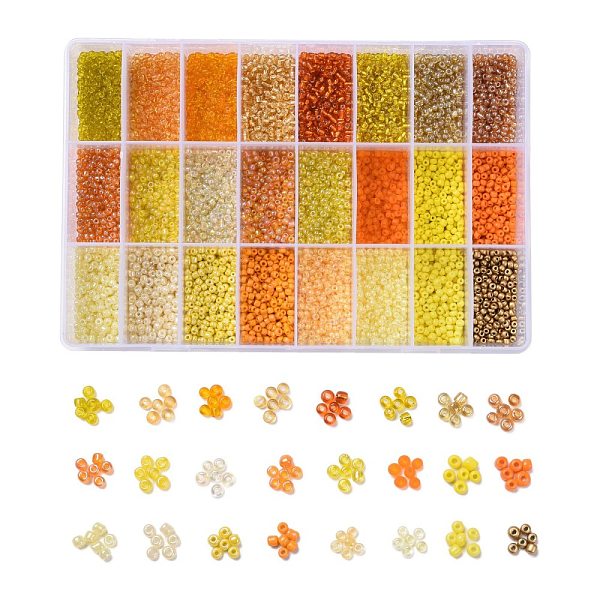 

PandaHall 288G 24 Colors Glass Seed Beads, Round, Mixed Color, 8/0, 3~4x2~3mm, Hole: 0.8~1mm, 12g/color Glass Multicolor