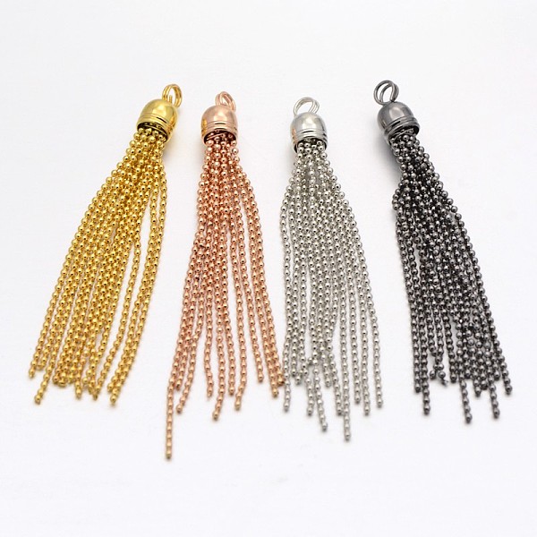 

PandaHall Brass Tassel Pendant Decorations, Ball Chains, Mixed Color, 83~90x8mm, Hole: 3.5mm Brass