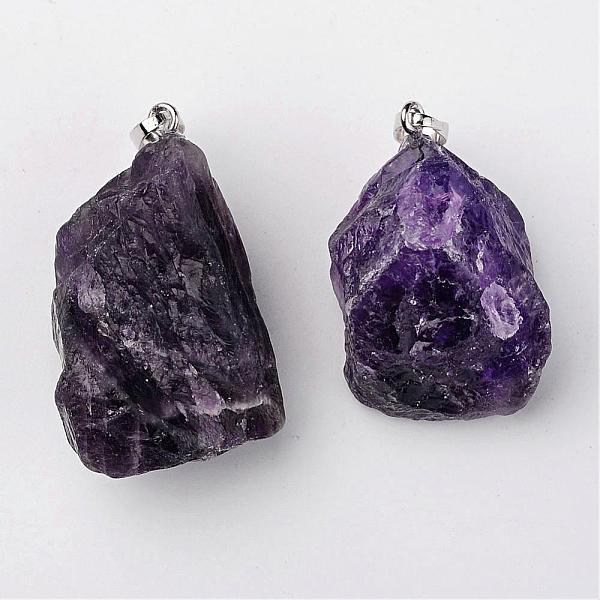 

PandaHall Natural Amethyst Pendants, Nuggets, with Brass Findings, Platinum, 26~42x20~26x14~22mm, Hole: 5x8mm Amethyst Nuggets