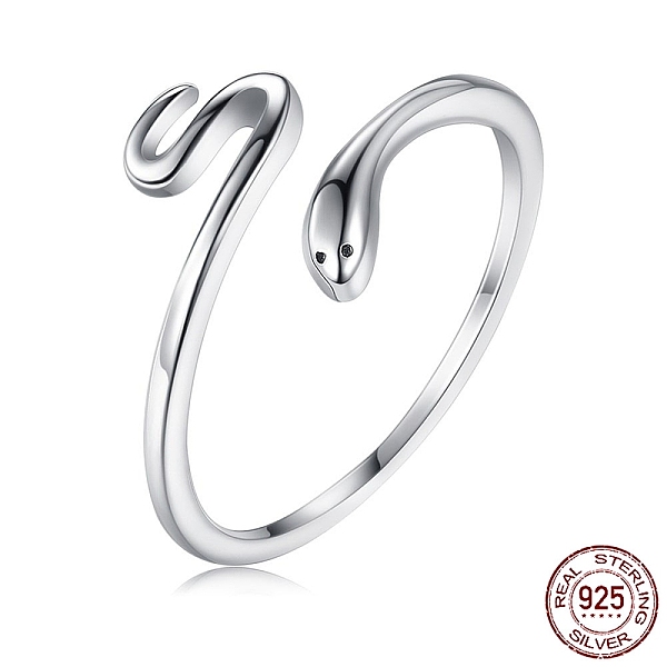 

PandaHall Rhodium Plated 925 Sterling Silver Cuff Rings, Open Rings, with Cubic Zirconia, Snake, Platinum Sterling Silver