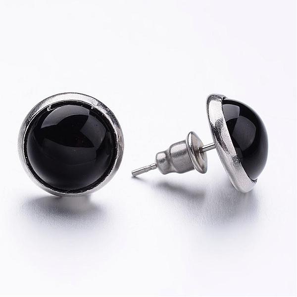 

PandaHall 304 Stainless Steel Stud Earrings, with Natural Agate Cabochon, 16mm, Pin: 0.7mm Natural Agate