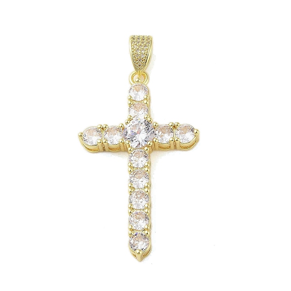 

PandaHall Real 18K Gold Plated Brass Micro Pave Cubic Zirconia Pendants, with Glass, Cross, Clear, 52x31x7mm, Hole: 4.2x7.3mm Brass+Cubic...