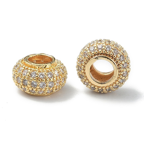 

PandaHall Brass Clear Cubic Zirconia Beads, Rondelle, Real 18K Gold Plated, 10x6mm, Hole: 4.5mm Brass+Cubic Zirconia Rondelle