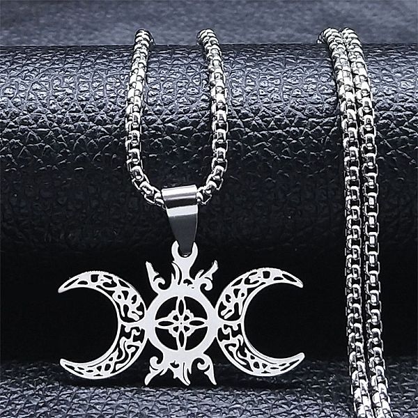 

PandaHall 304 Stainless Steel Pendant Necklaces, Hollow Triple Moon Goddess, Stainless Steel Color, 23.46 inch(59.6cm) 304 Stainless Steel...