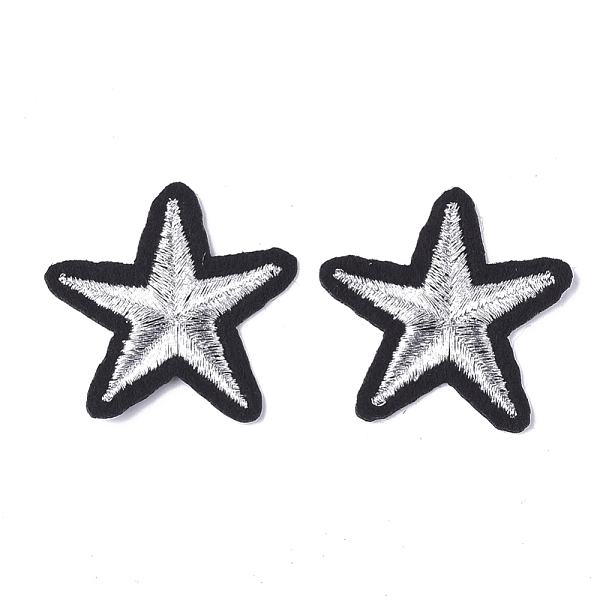 

PandaHall Computerized Embroidery Cloth Iron On Patches, Costume Accessories, Appliques, Star, Silver, 35x39x1.5mm Cloth Star Silver