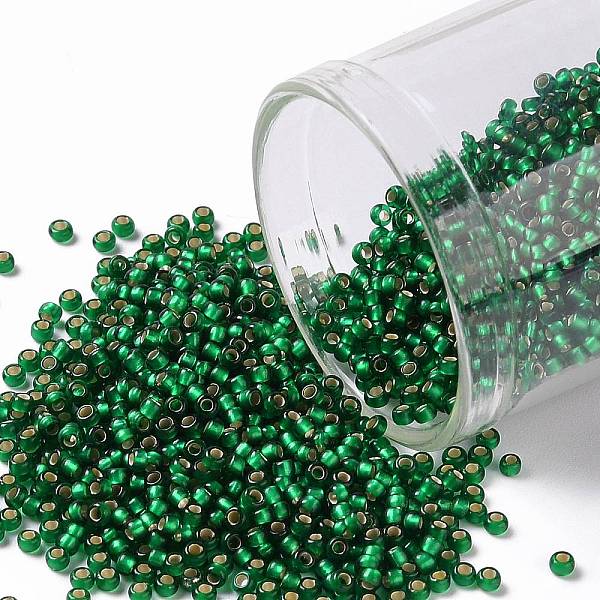 

PandaHall TOHO Round Seed Beads, Japanese Seed Beads, (36F) Matte Silver Lined Emerald Green, 15/0, 1.5mm, Hole: 0.7mm, about 3000pcs/10g...
