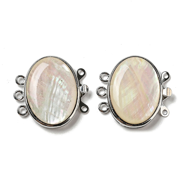 

PandaHall White Shell Box Clasp, with Alloy Loops, Oval, PapayaWhip, 27x27x5.5~6.5mm, Hole: 2mm Alloy Oval Orange