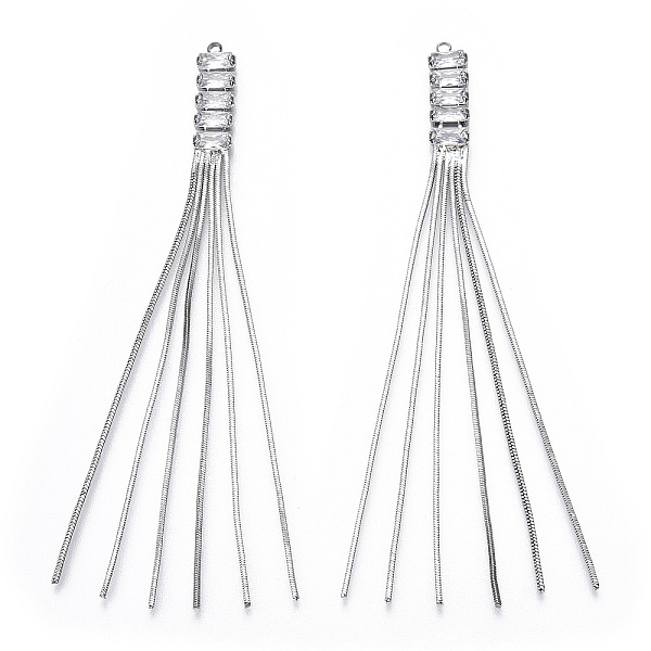 

PandaHall Clear Glass Tassel Big Pendnants, with Brass Chains Findings, Platinum, 87x6x2.5mm, Hole: 1.5mm Glass Clear