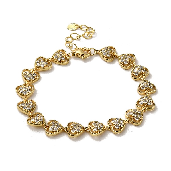 

PandaHall Rack Plating Brass Micro Pave Clear Cubic Zirconia Link Bracelets, Heart Bracelets for Women, Lead Free & Cadmium Free...