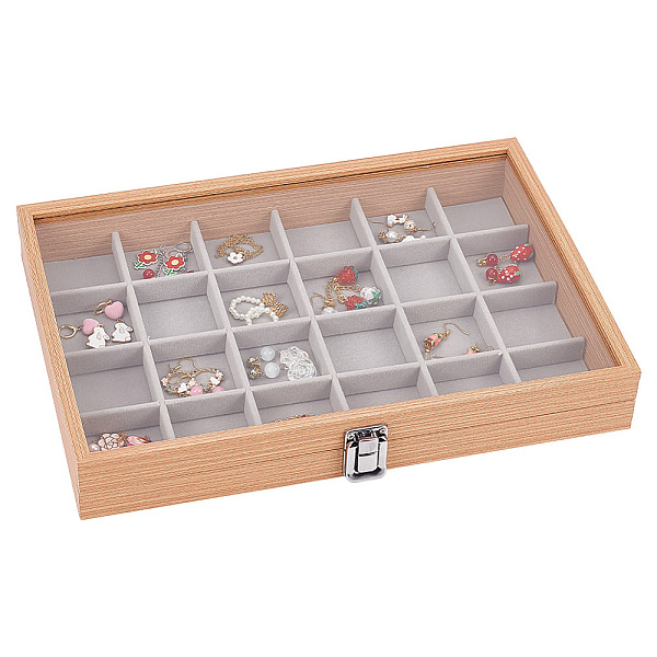 PandaHall 24-Slot Rectangle Wood Pendant Necklace Jewelry Storage Presentation Boxes, with Velvet Inside and Clear Glass Window, Goldenrod...